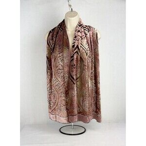 Peach Black Velvet Burnout Scarf Silk Viscose 19”X 62” Feminine Romantic